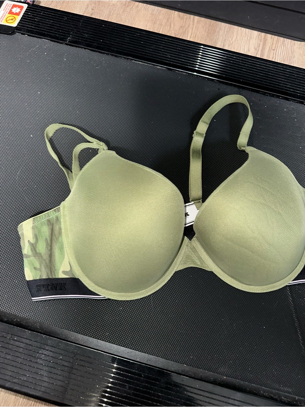 PINK Victoria's Secret Olive Green Molded Bra with Camouflage Band